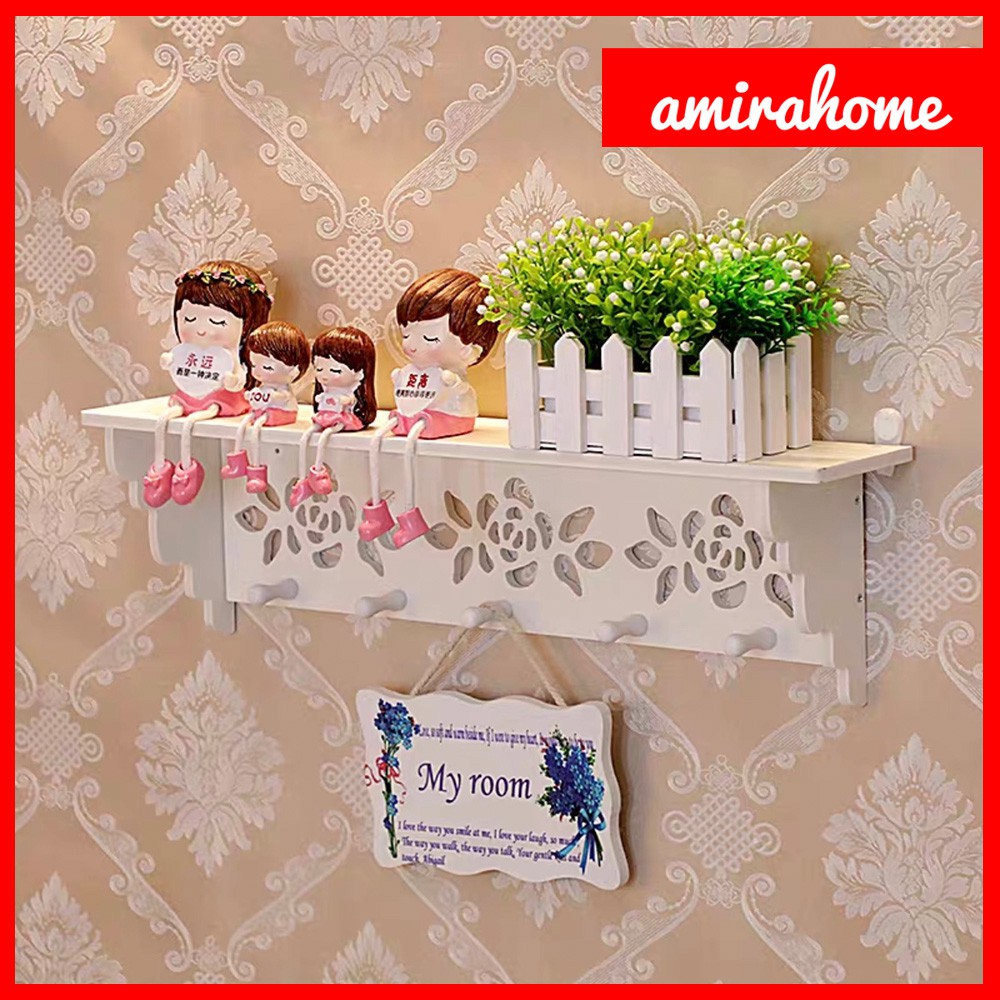 Decorative Rack Rak Shabby chic (dengan 5buah hook gantungan)  Rak dinding Vintage Hiasan Kamar