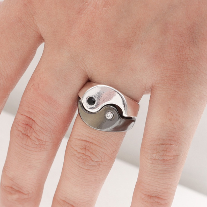 Siy 2pcs Cincin Susun Gaya Gothic Desain Yin Yang Untuk Pasangansahabat