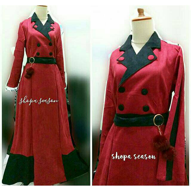 Dress gamis maxi casual kekinian bahan suede import tebal bukan yang tipis allsize