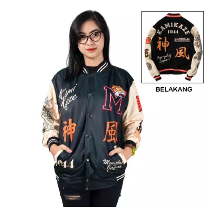 Jaket Varsity Baseball KamiKaze Pria & Wanita Kamikaze Sablon Full Print - JAKET VARSITY BASEBALL KA