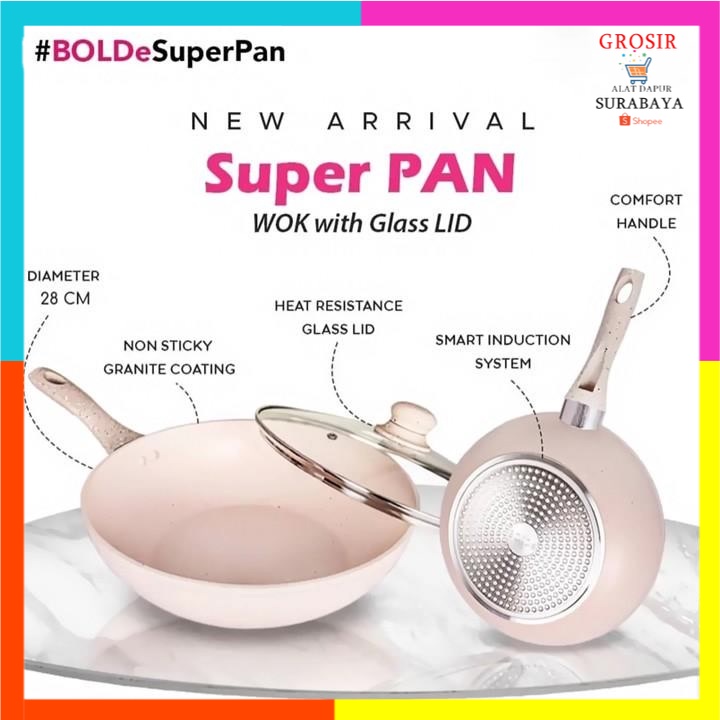 Bolde Super Pan Wok 28 cm Series + Tutup Kaca / bolde wok 28 + LID