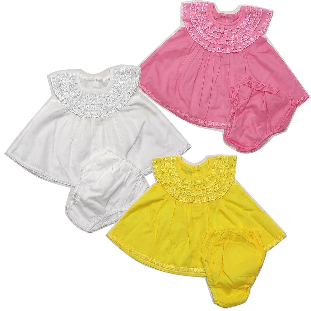 Dress Cantik Anak Girl motif Bordir + Celana Pop 0-6m