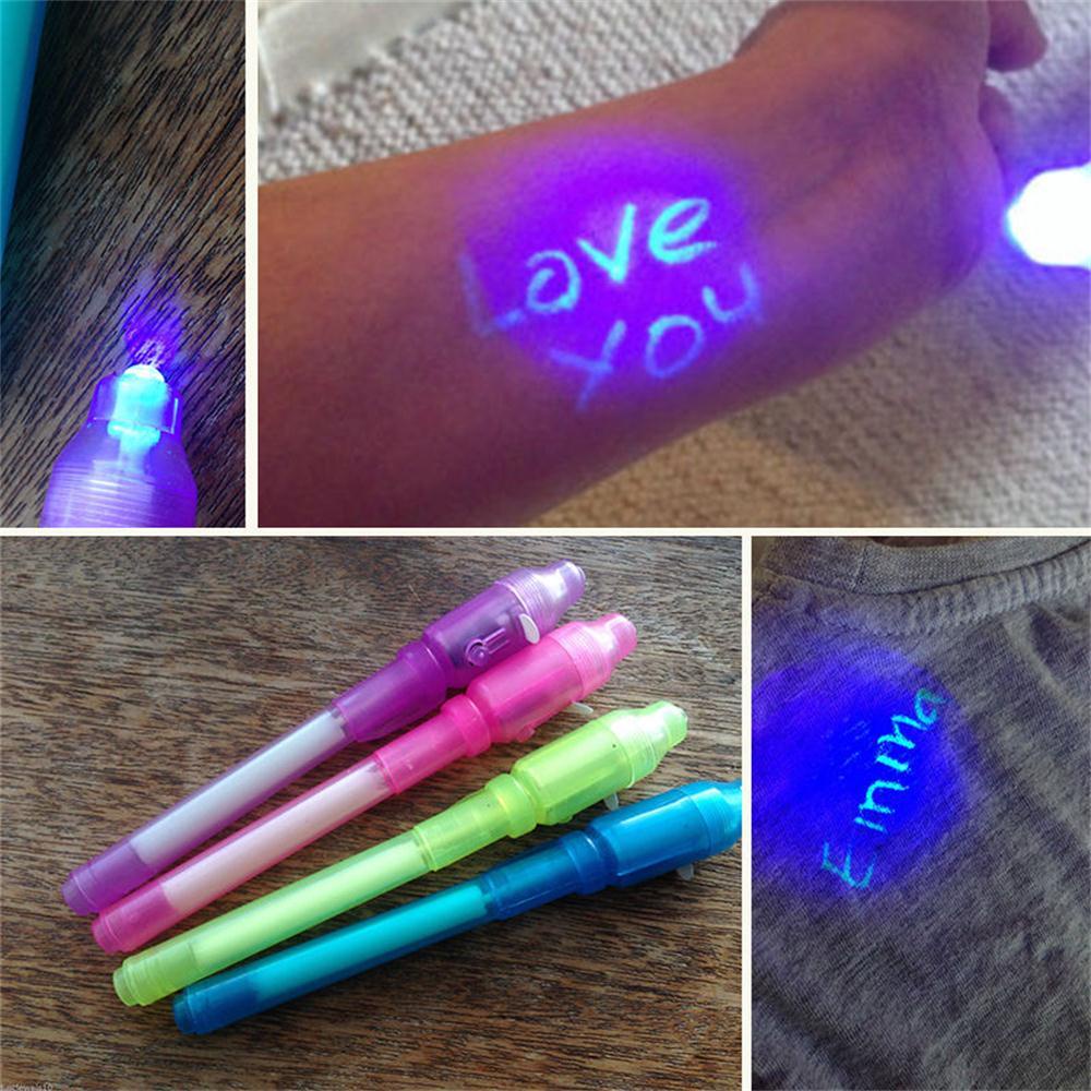 R-flower 3Pcs Random Color 2in1 Invisible Ink Pen Hot Drawing Magic Secret Check Money Tool