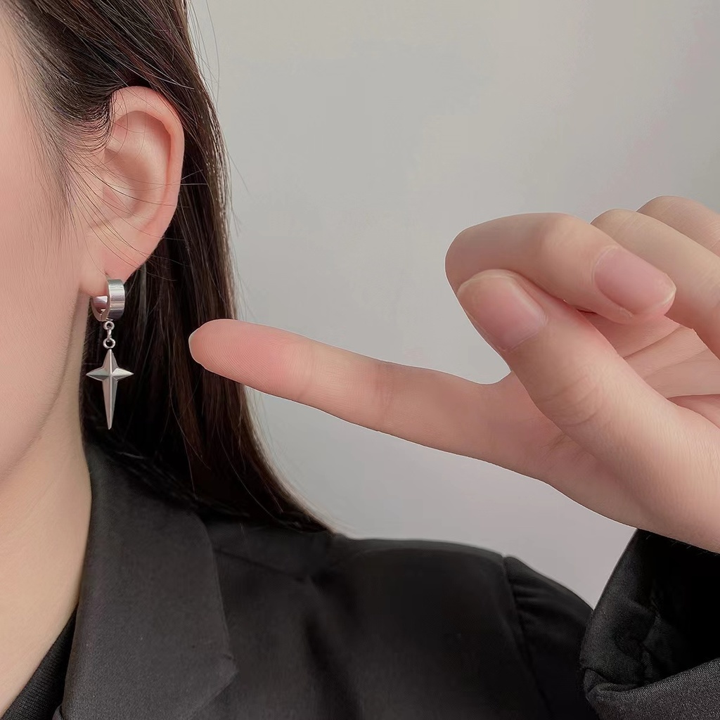 Anting Bulat Motif Salib / Bintang Simple Ala Korea / Hip Hop Untuk Wanita