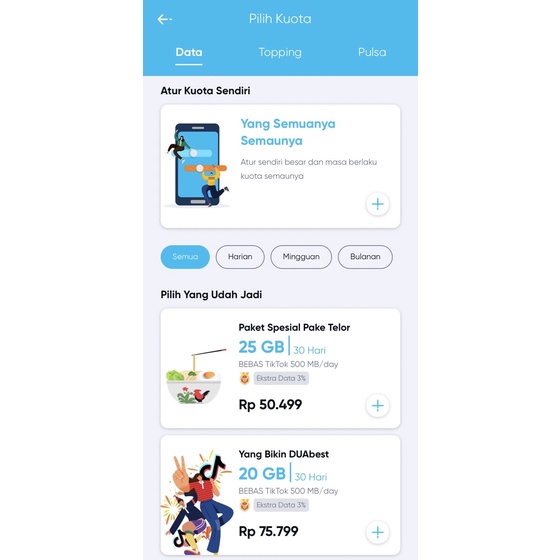 Hup beta/byu paket spesial telor 25gb/50rb