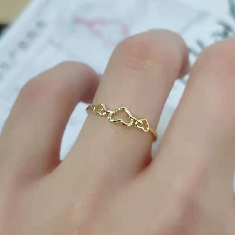 Cincin Bentuk Hati Geometris Lapis Emas Gaya Korea Untuk Wanita