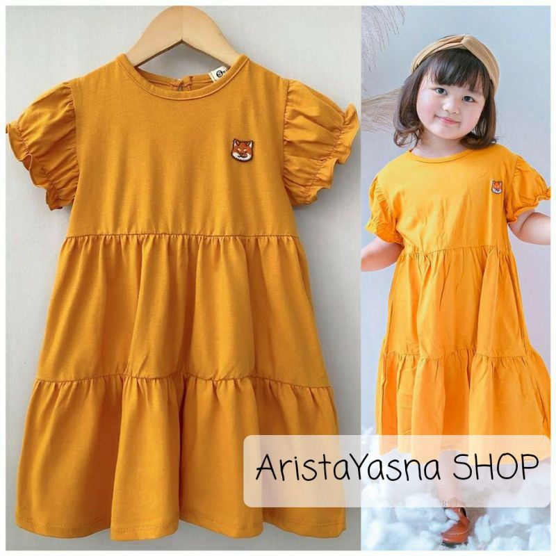 Dress Anak Smilee Molly Warna Kuning Kunyit Size 1-5 tahun - Baju Anak Perempuan Daster Anak Kaos