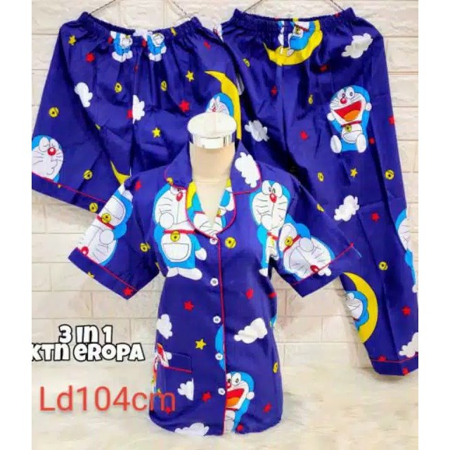 LFF - Piyama 3in1 Piyama Baju Tidur Motif Doraemon Size L Fit To XL