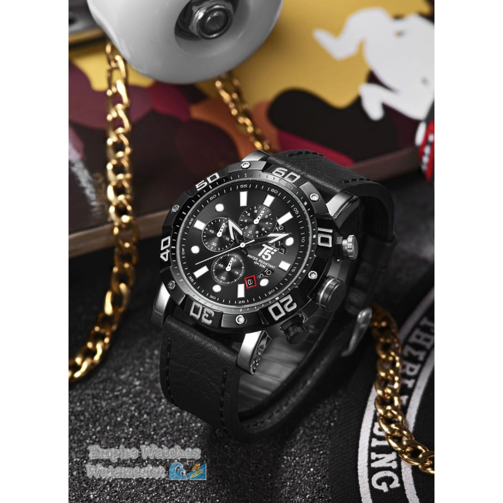 Jam Tangan T5 H3855G H3855 3855 Pria Cowok Analog Chrono dan Tanggal Aktif Strap Leather Original Wa