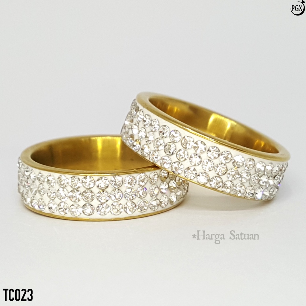 PGX Cincin Titanium Couple Silver Berlian Aksesoris Fashion Perhiasan Anti Karat - TC023