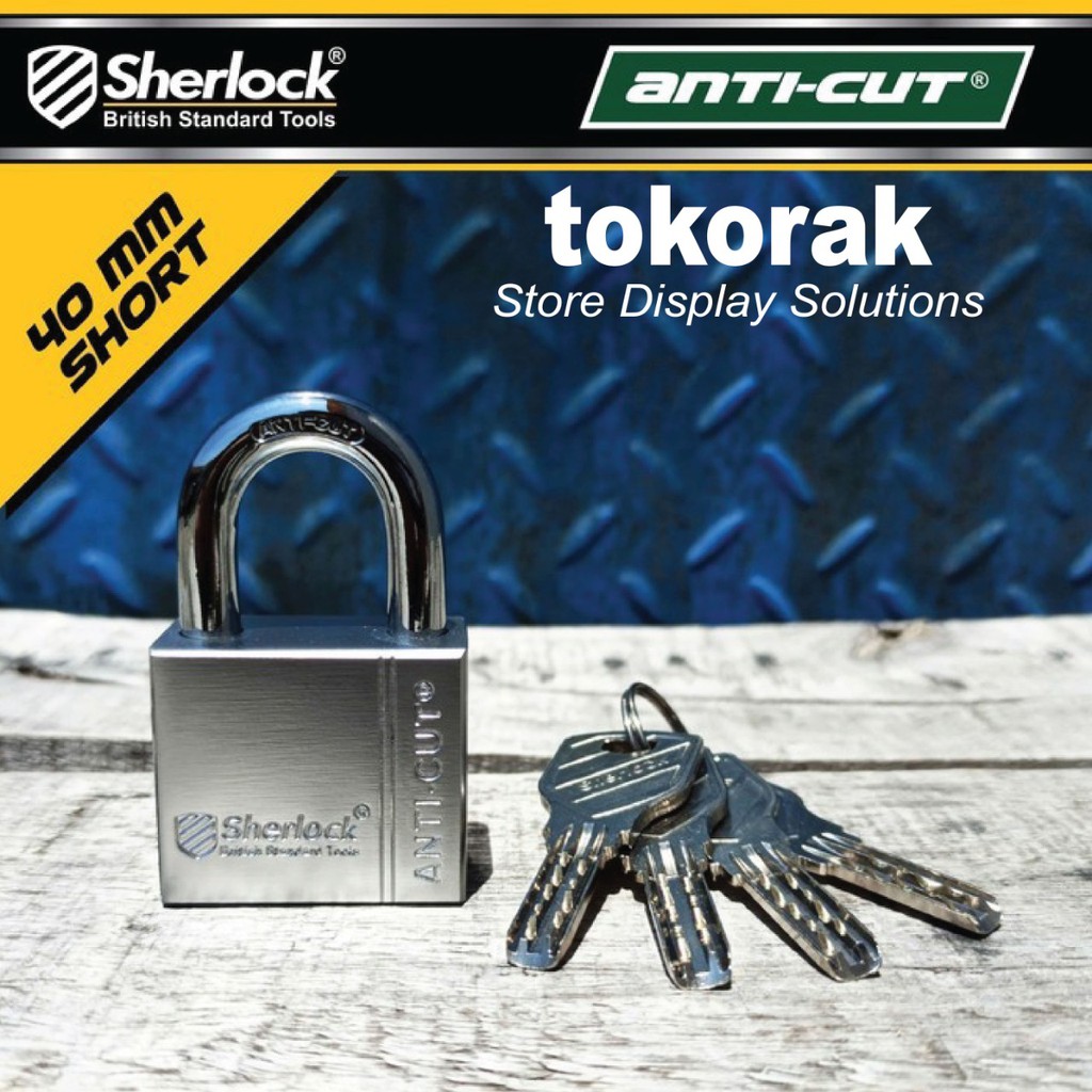 GEMBOK SHERLOCK ANTI CUT 40 MM PENDEK GUDANG RUKO KANTOR RUMAH MOTOR