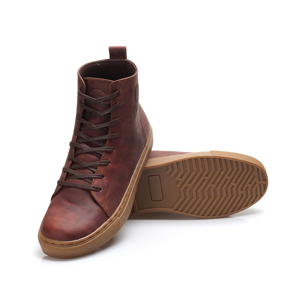 MAGNUS BROWN ORIGINAL x GREATA Sepatu Kulit Sapi Asli Pria Boots Tinggi Coklat Tali Casual Formal Klasik Vintage Jalan Kuliah Kerja Touring Riding Motor Classic High Gum Sole Boot Genuine Leather Footwear Big Size Ukuran Jumbo 44 Keren Terbaru Kekinian