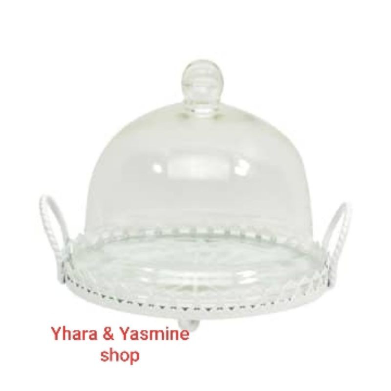 Wadah Saji Kue Dengan Tutup Kaca - Putih
