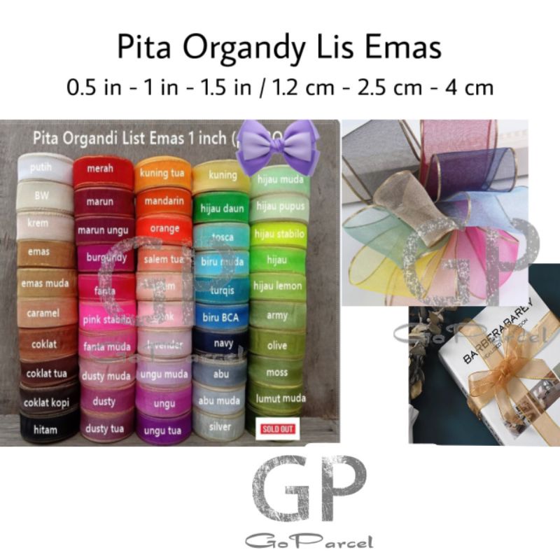 ( Rol 20 Yard ) PITA ORGANDY GOLD LIST 1.5 INCH / PITA ORGANDI 4 CM -  PITA 1 1/2 INCH GOLD LIS / ORGANZA / HIASAN KADO / PARCEL HAMPERS PARSEL SOUVENIR FLORIST