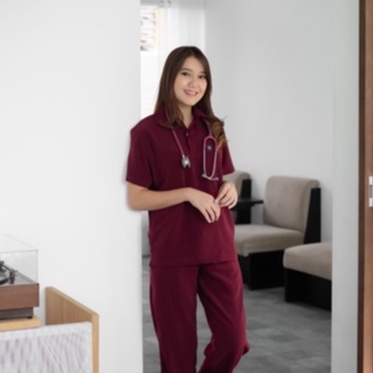 Baju Jaga POLO SS - MAROON Scrubs Theatre Blues First Line Lengan Pendek