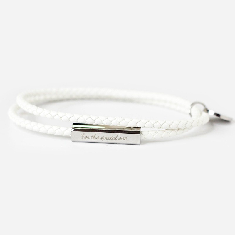 GELANG KULIT LEATHER TITANIUM BRACELET UNISEX M IVORY WHITE