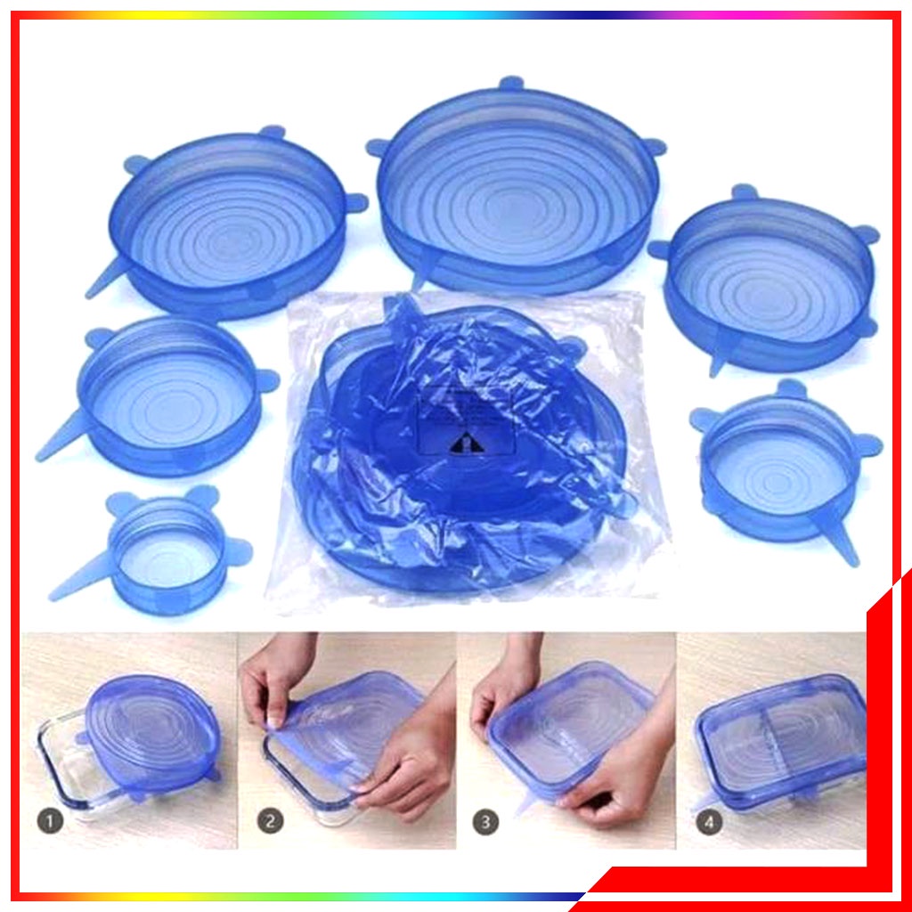 Tutup Silikon Elastis Multifungsi Isi 6 - Tutup Wadah Mangkok Gelas Silikon Serbaguna 6 Ukuran Silicone Stretch 1 set 6 pcs