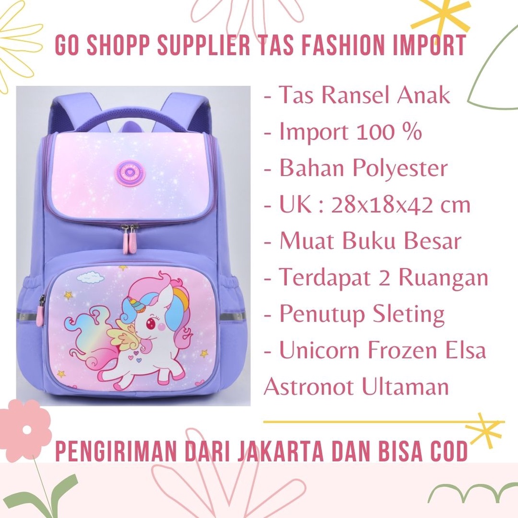 Tas Sekolah Anak Besar Import Premium High Quality Terbaru - Tas Ransel Anak Motif Karakter Lucu - Tas Backpack Anak Sekolah SD - Tas Anak Karakter Unicorn Frozen Elsa - Tas Anak Karakter Astronot Ultraman - Backpack Anak Sekolah Unisex [BK15]