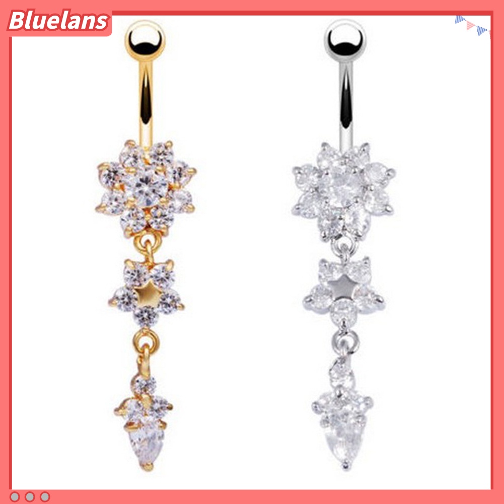 Bluelans Lady Rhinestone Flower Stainless Steel Belly Button Navel Ring Piercing Jewelry