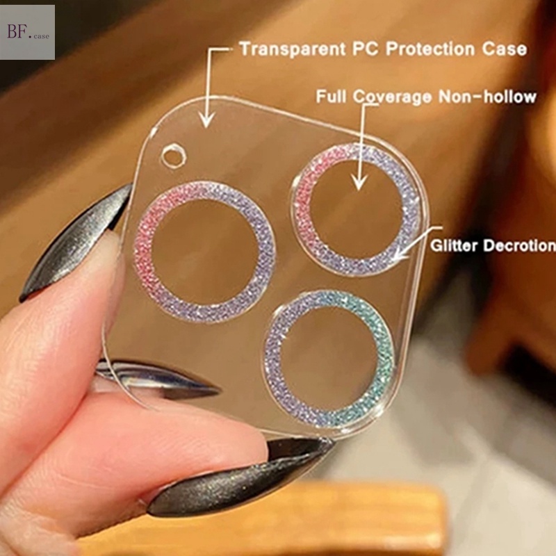 Pelindung Lensa Kamera Tempered Glass Glitter 3D Untuk IPhone 11 12 13 Pro Max 12mini 13mini
