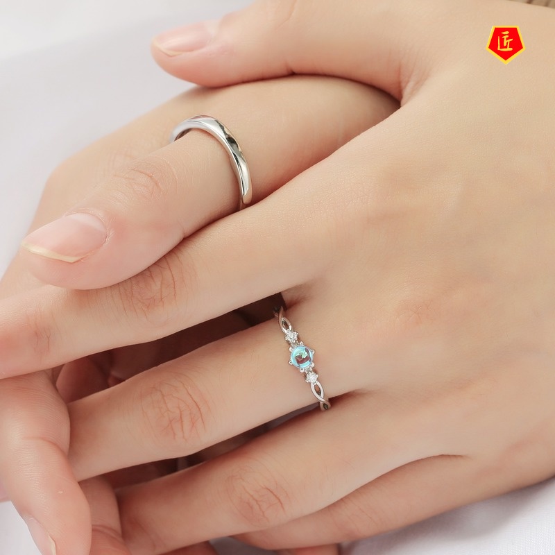 [Ready Stock]Silver Moonstone Truelove Knot Couple Rings Elegant Personality