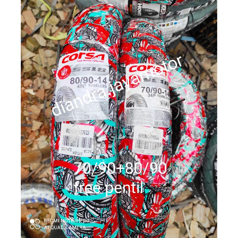 Paket Ban tubles matic corsa 70/90+80/90.14 depan+blakang Free pentil 100% original