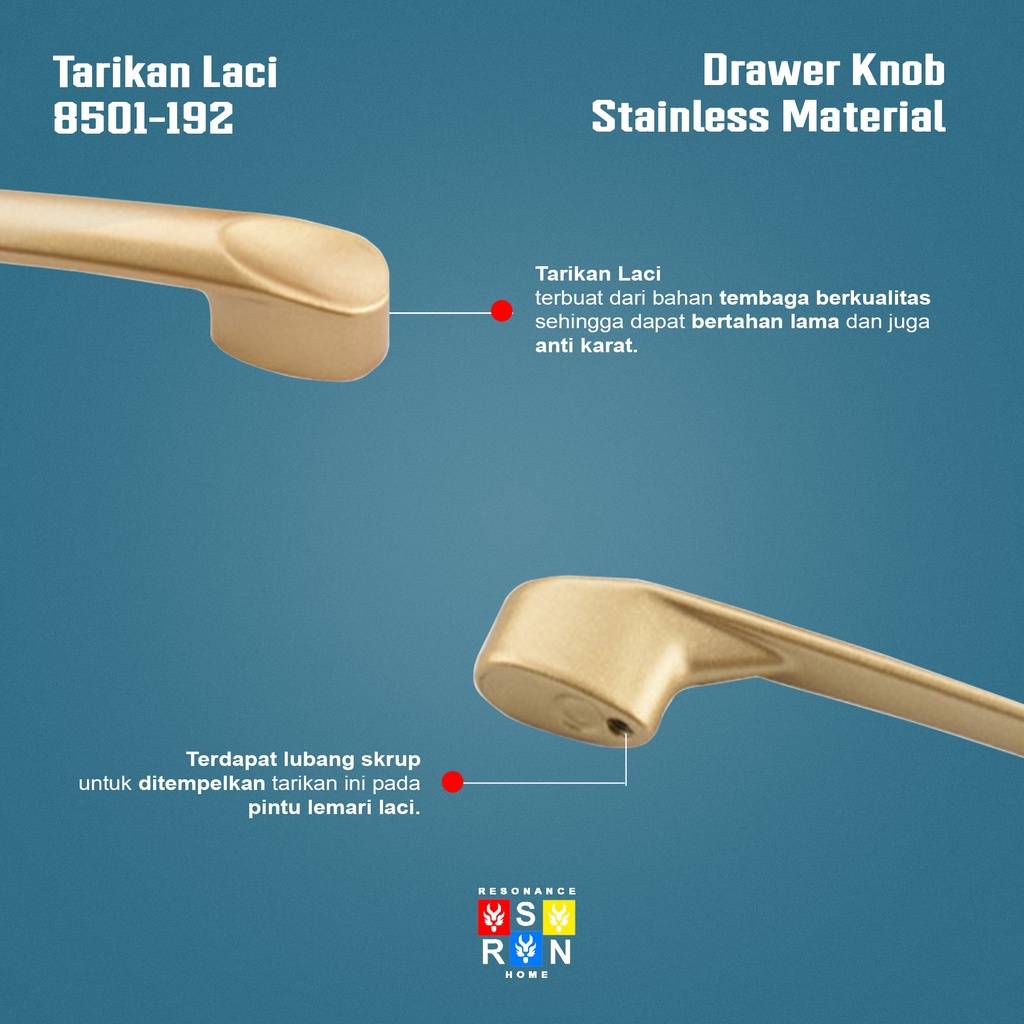 Tarikan Laci Coating Gold 8501-192 / Handle Gagang Pintu Laci Lemari Resonance Home