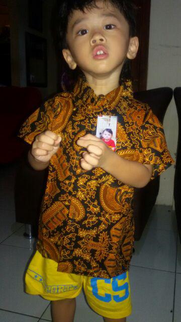 Hem Kemeja Anak Batik Motif Keren Coklat Hitam Kerang Halus Seragam