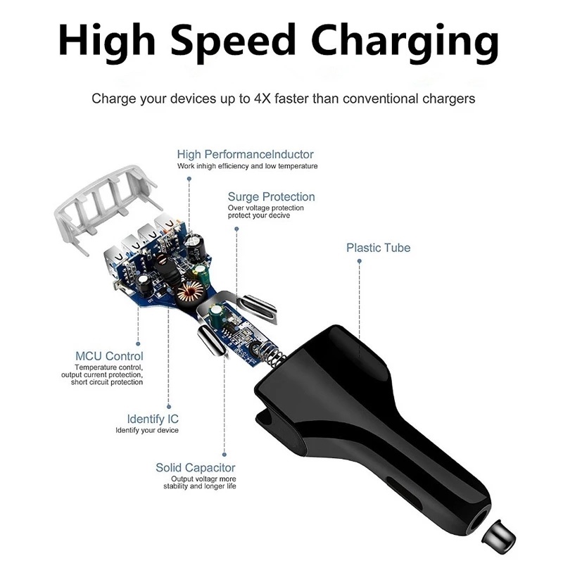 1 Pcs 4 Ports Car Charger USB 3.0 Fast Charging Sub-Device Charging Adapter