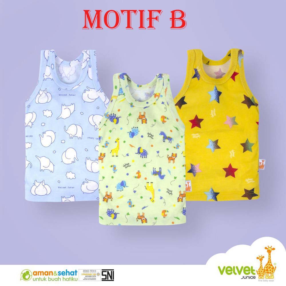 3pcs Singlet VELVET Oblong Kutung Print Motif Terbaru Adem Singlet Kaos dalam Anak Bukan Libby