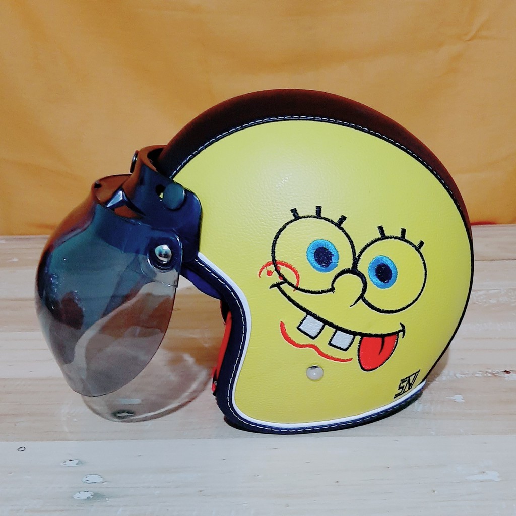 Helm Anak Retro SNI full Kulit gambar karakter Spongebob