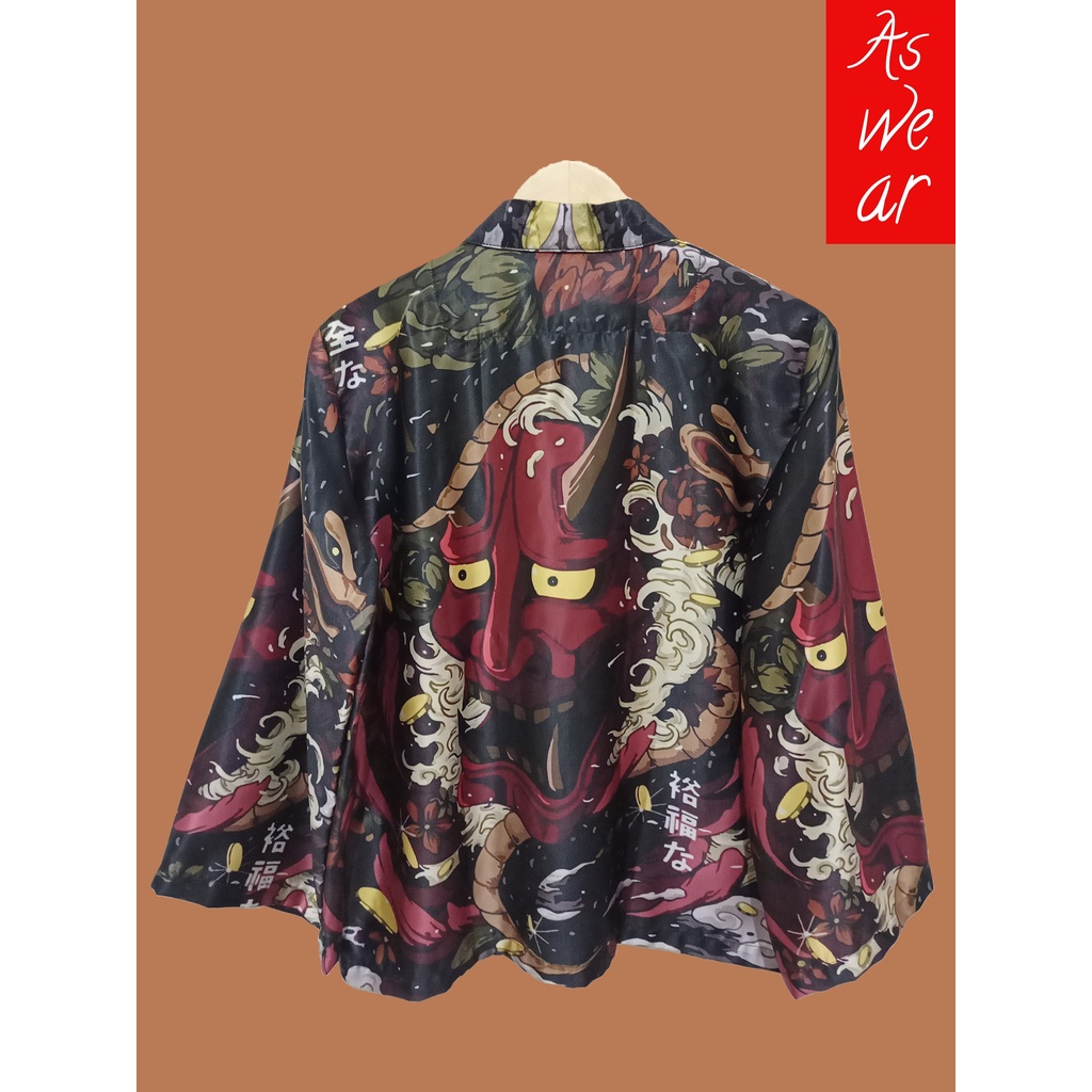 Outer Kimono Pria Wanita lengan panjang Motif jepang hitam ( as.wear)