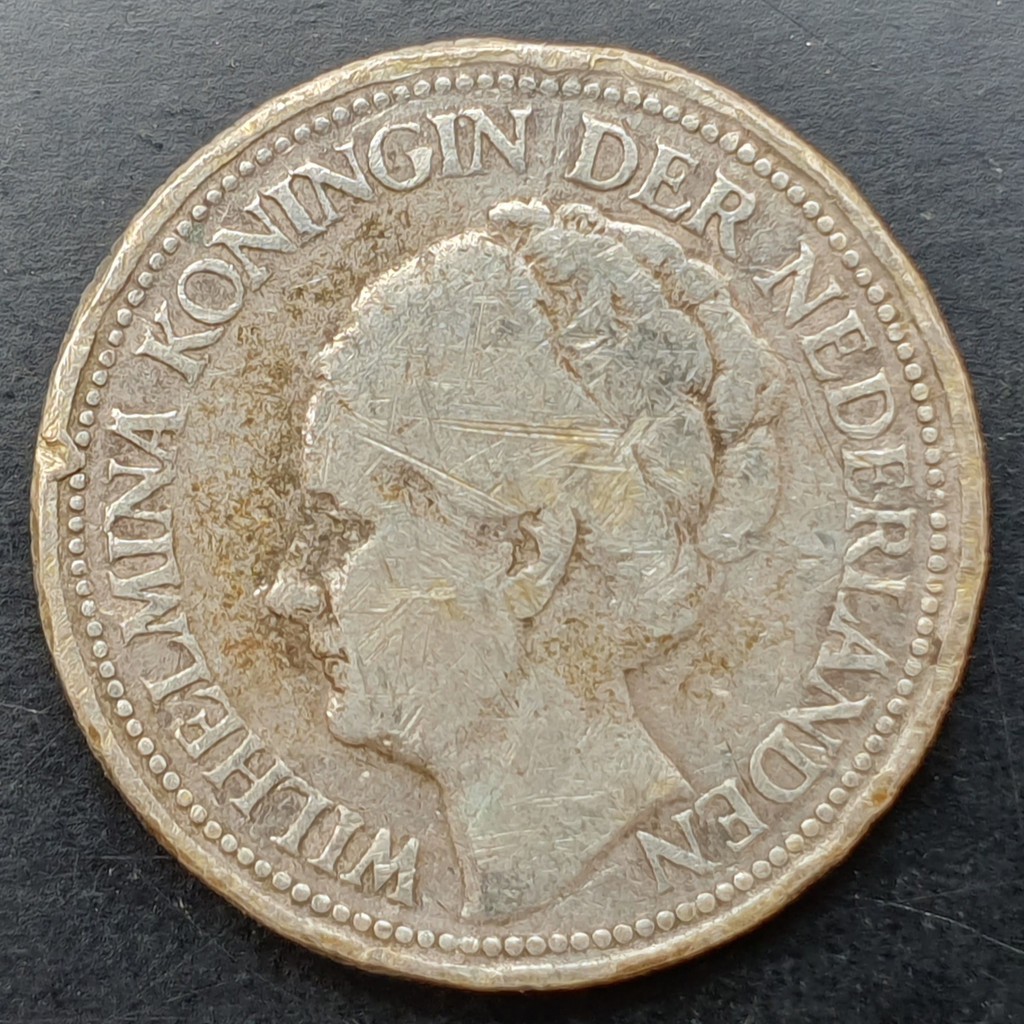 Koin Perak Curacao Belanda 1/4 0,25 Gulden Ratu Wilhelmina 1947 Bekas