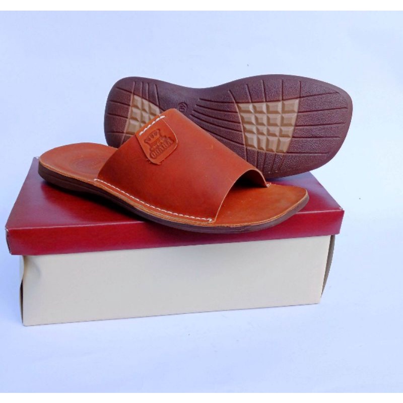 Sandal kulit asli selop pria dewasa cowok original casual  murah terbaru berkualitas kekinian tready model kokop warna coklat muda