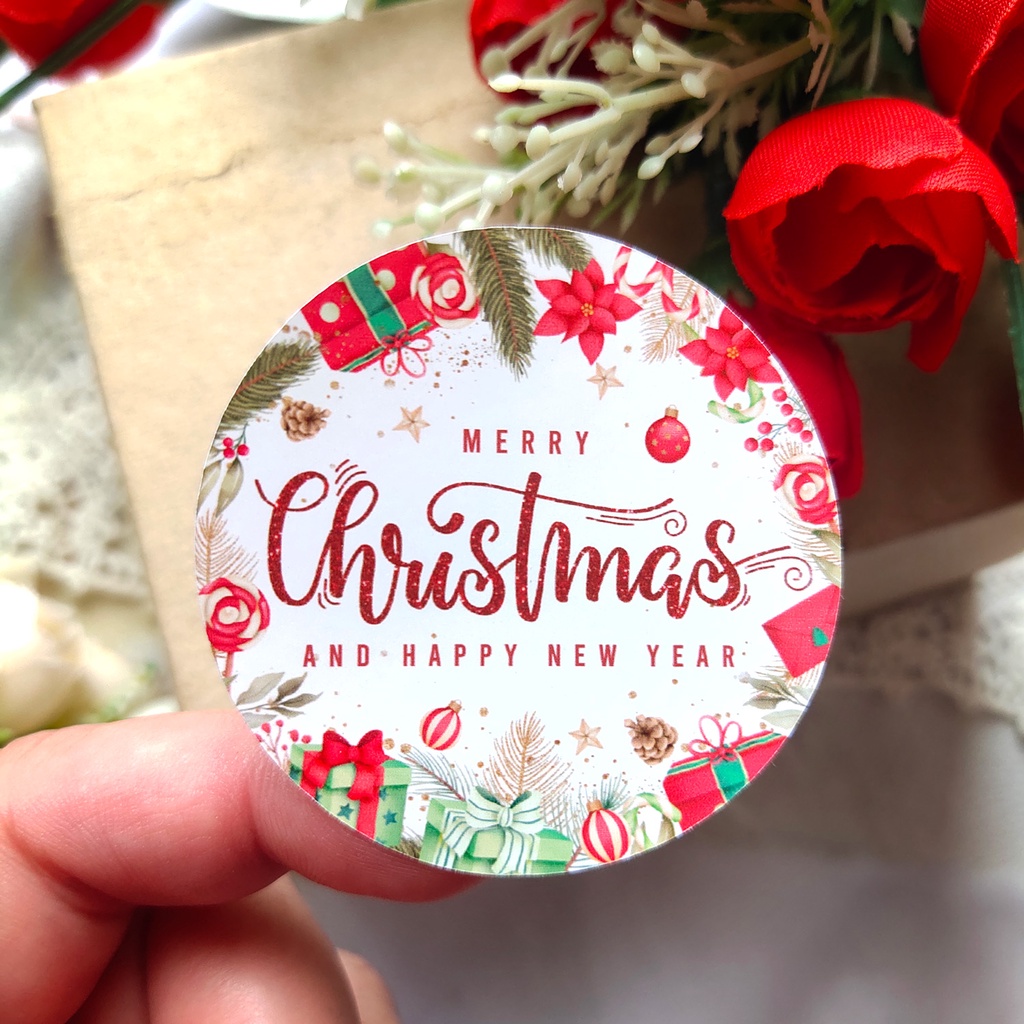 STICKER STIKER CHRISTMAS NATAL TAHUN BARU GIFT WISHES isi 12pcs - size 5cm