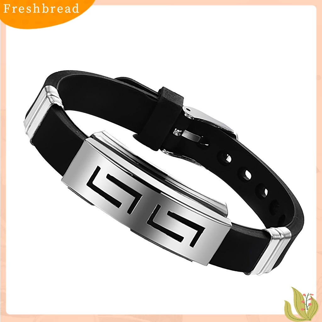 [Fresh] Gelang Tangan Pria Bahan Karet Stainless Steel Warna Hitam Gaya Punk