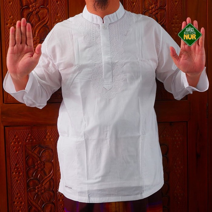 Fe2V10G Baju Koko Putih Panjang Casual Long Gajah Duduk Bordir - S Gfsg20S11G