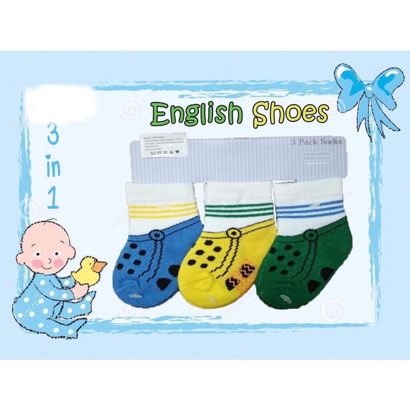 fashion baby socks 3in1 kaos kaki bayi newborn 0-6mos