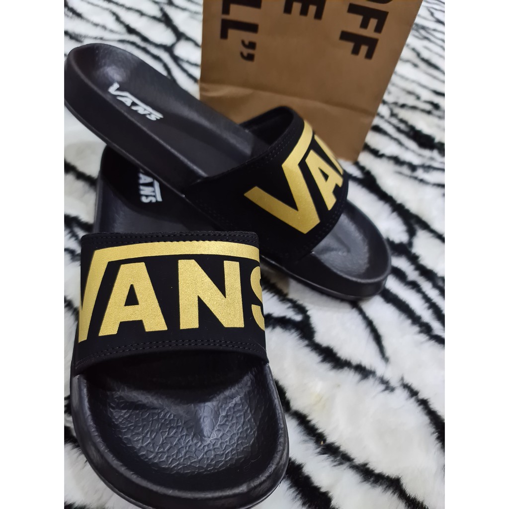 Sandal Selop Slide Pria Wanita Vans Premium Hitam Gold 100% Real Pict Sendal Slop Cowok Cewek Murah