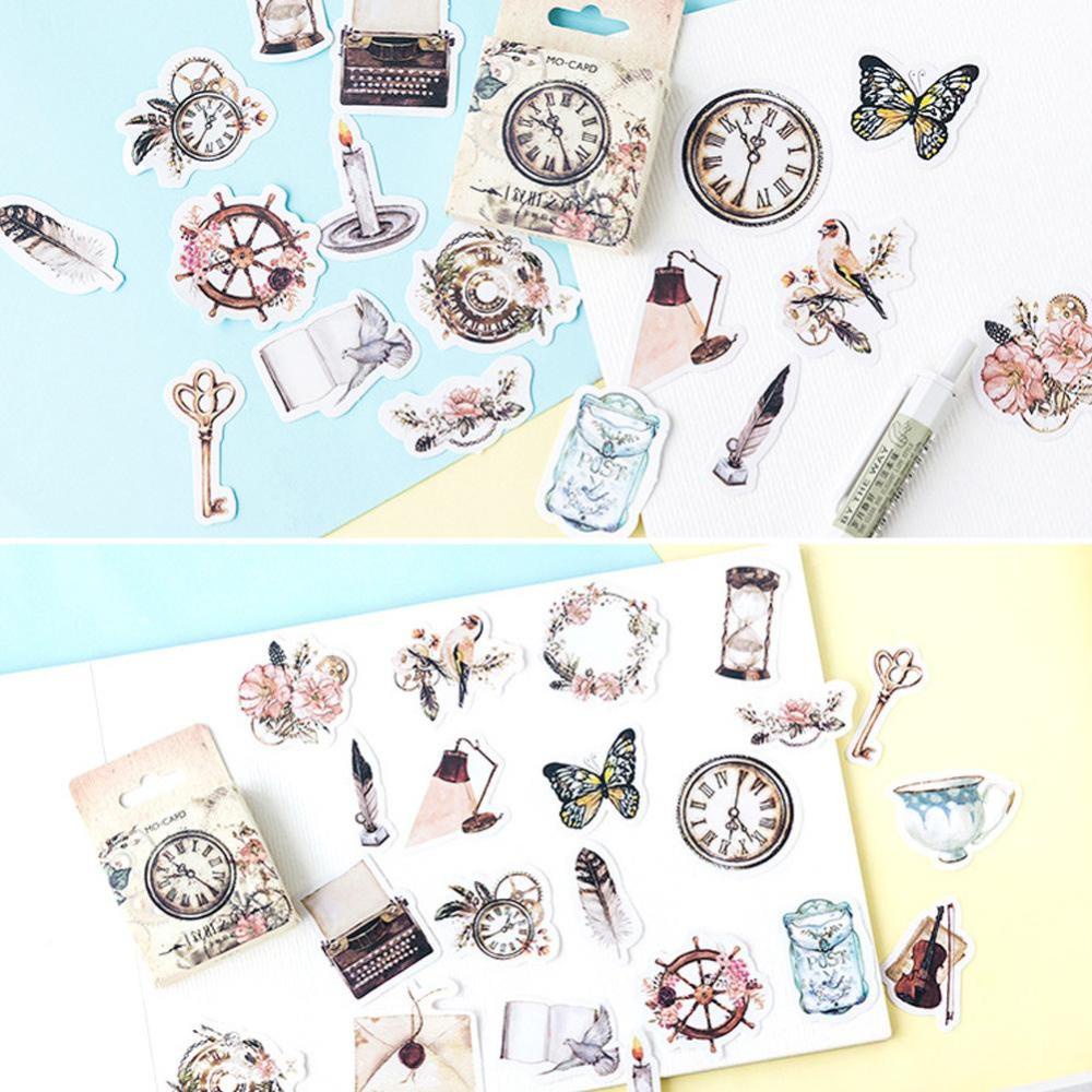 Timekey 46Pcs / Kotak Stiker Motif Waktu Tua Untuk Dekorasi Scrapbook / Diary / Amplop A2K3