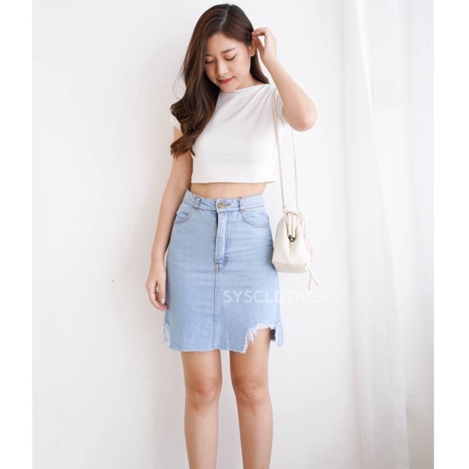 ROK JEANS WANITA RIPPED LIGHT SKIRT BF