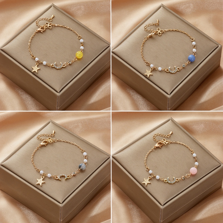 Gelang Rantai Adjustable Desain Bunga Bintang Aksen Kristal Gaya Korea Untuk Wanita