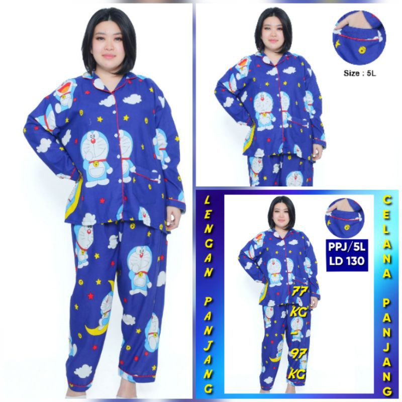 PIAMA JUMBO LENGAN PANJANG BIG SIZE WANITA DEWASA STELAN CELANA PNJANG SET BAJU TIDUR LD 140 130