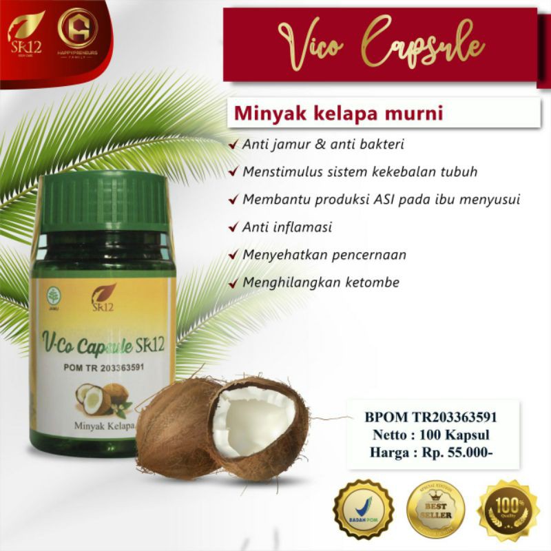 

IMUN BOOSTER/ Vico Kapsul SR12/ VCO (Virgin Coconut Oil) / Minyak Kelapa Murni