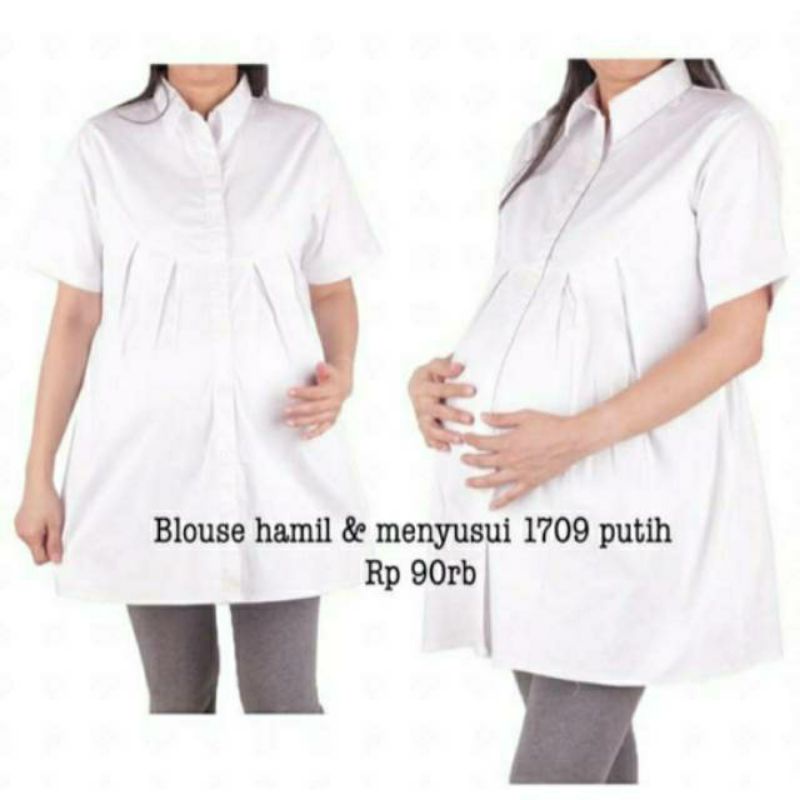 BAJU HAMIL PUTIH.BAJU HAMIL KERJA.KEMEJA IBU HAMIL