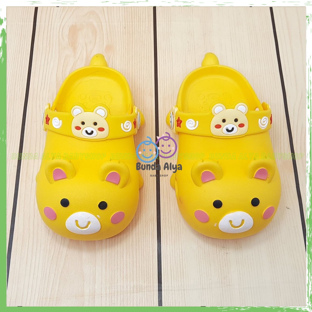 Sendal Anak Laki Laki IMPORT Usia 10 Bulan 1 2 3 4 Tahun KUNING BEAR Karet Elastis - Sepatu Sandal Anak Cowok Motif Karakter Lucu Model Kekinian Anti Slip Size 18-23