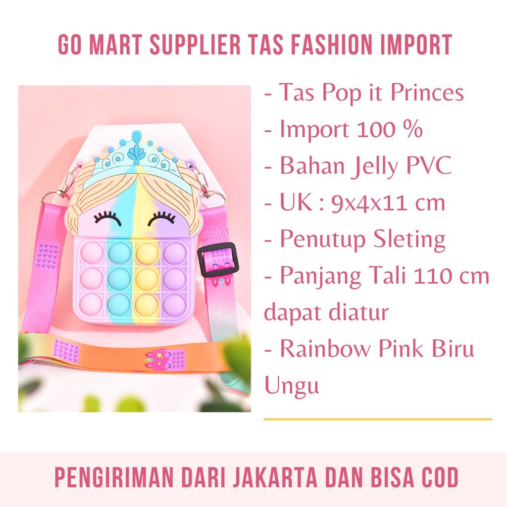 Tas Pop it Anak Karakter Princes Import - Tas Selempang Anak Model Terbaru - Tas Pop It Terbaru Import - Tas Anak Lucu Pop It Fidget Toys - JL18