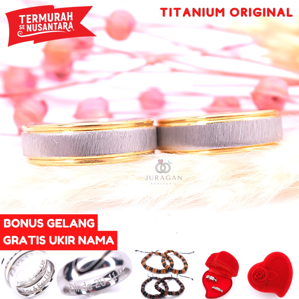 [UKIR NAMA + BOX HATI] Cincin Couple BUCIN Titanium M53 BONUS Gelang Couple