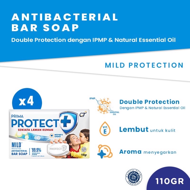 PRIMA PROTECT+ Sabun Batang Antibakterial Mild Protection 4 x 110GR