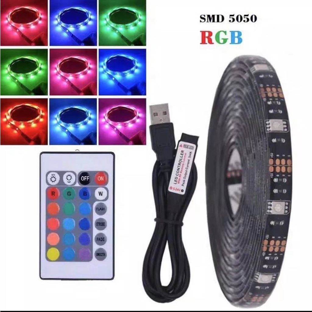 LED Strip Lampu RGB USB DC 5V SMD 5050 + Remote Indoor PC TV Modding 2meter  5meter